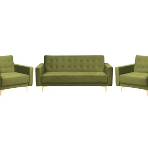 Pouf Portaoggetti Set da salotto velluto verde oliva ABERDEEN