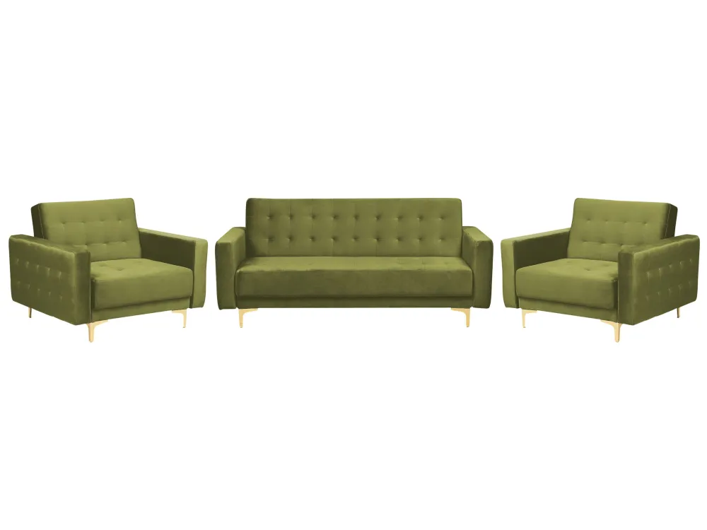 Pouf Portaoggetti Set da salotto velluto verde oliva ABERDEEN