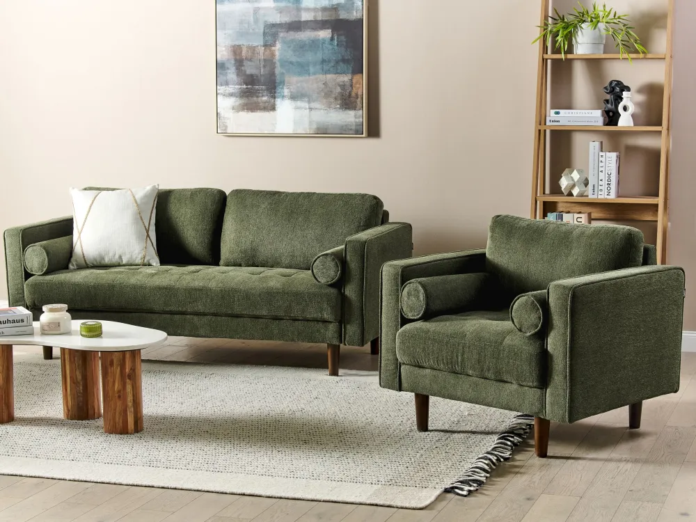 Pouf Portaoggetti Set da soggiorno 4 posti tessuto verde NURMO
