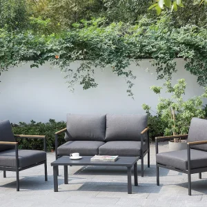Salotto giardino VAIRAO allum tavolo divano 2p 2 poltrone con Sistema di Montaggio Rapido