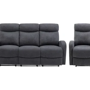Sedia con Braccioli Divano 3 posti e poltrona relax Tessuto Grigio Stile recente EVELYN