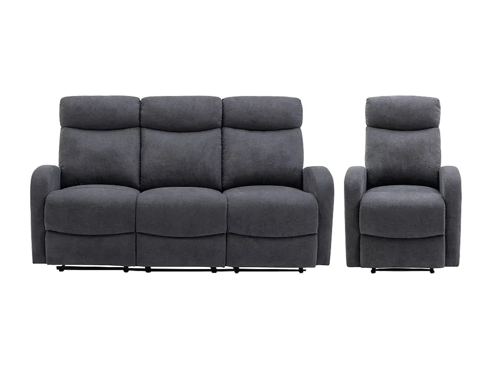 Sedia con Braccioli Divano 3 posti e poltrona relax Tessuto Grigio Stile recente EVELYN
