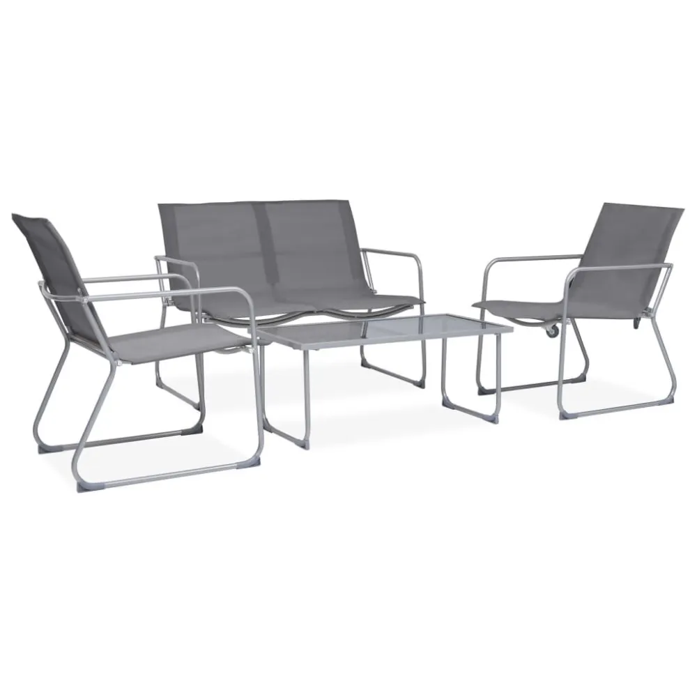 Set Divano da Giardino 4 pz Tessuto e Acciaio Grigio - Impermeabile e UV Resistente