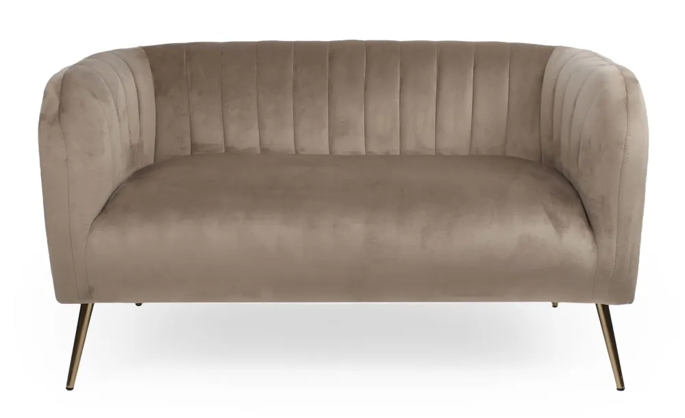 Divano contemporaneo Bombaro 2 posti con gambe metallo dorato e velluto Taupe