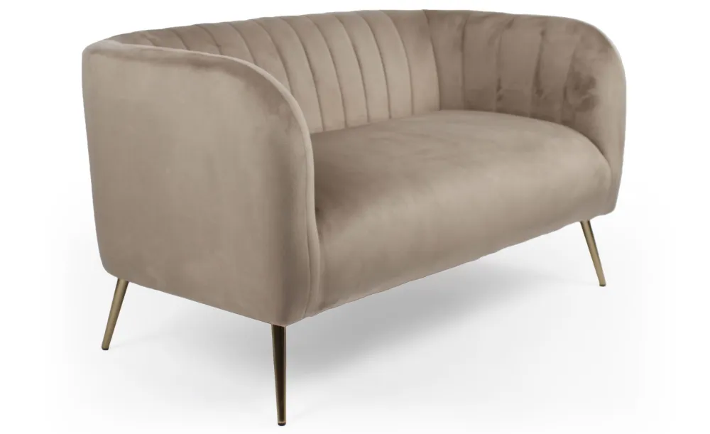 Divano contemporaneo Bombaro 2 posti con gambe metallo dorato e velluto Taupe