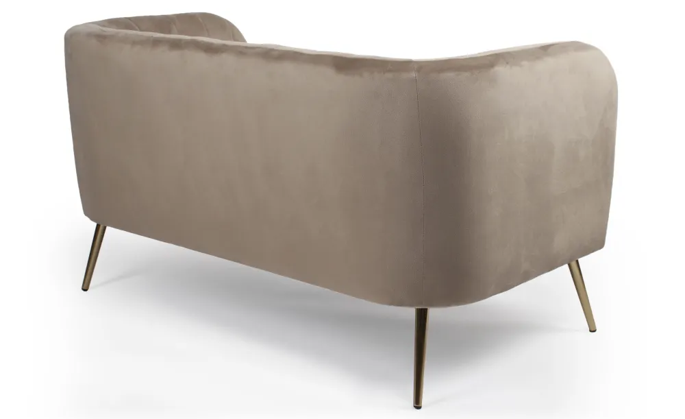 Divano contemporaneo Bombaro 2 posti con gambe metallo dorato e velluto Taupe
