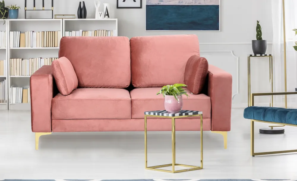 Divano contemporaneo 2 posti con gambe dorate Jeriko Velours Rose