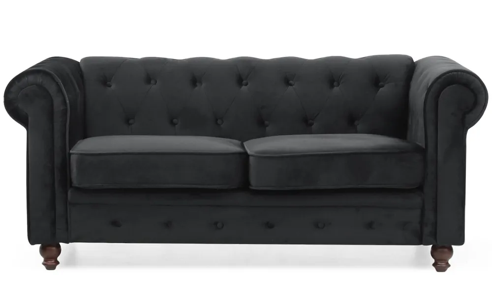 Divano grande Chesterfield 2 posti velluto nero