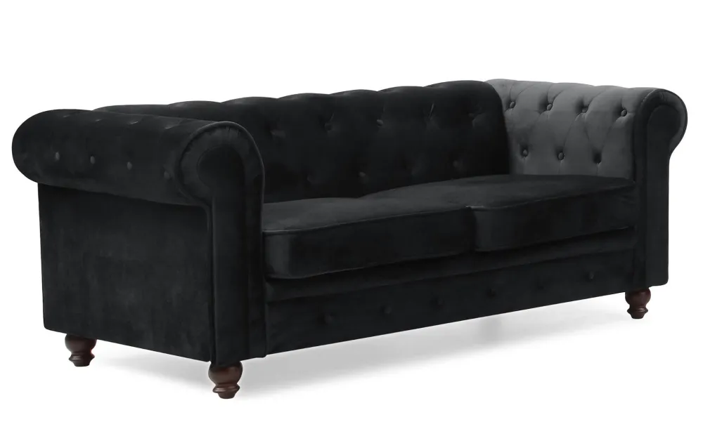 Divano grande Chesterfield 2 posti velluto nero