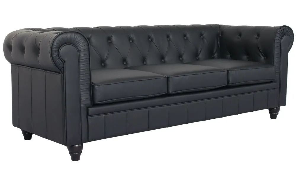Divano grande 3 posti Chesterfield nero