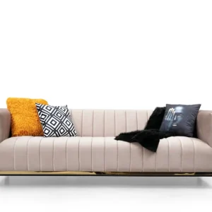 Divano Granitala 3 posti tessuto Beige e Oro