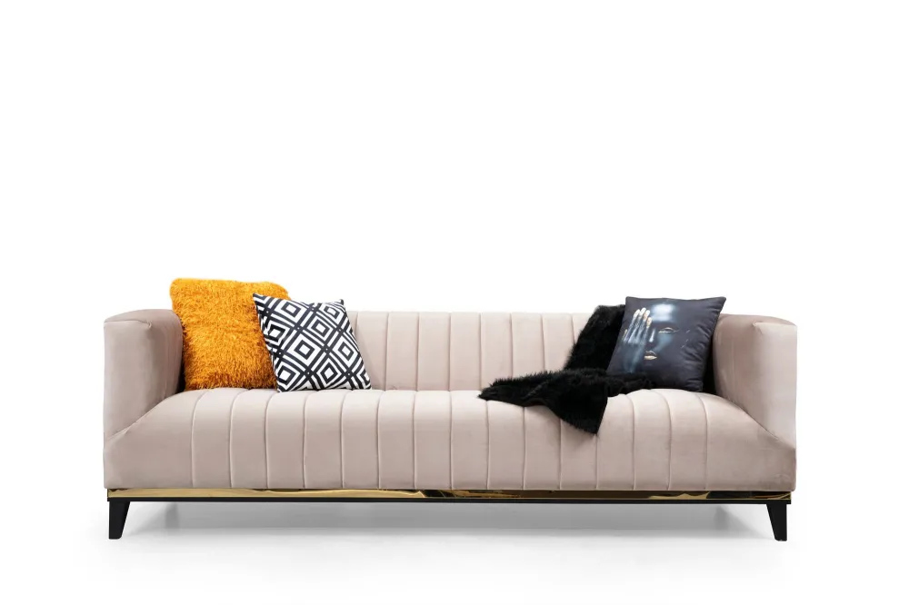 Divano Granitala 3 posti tessuto Beige e Oro