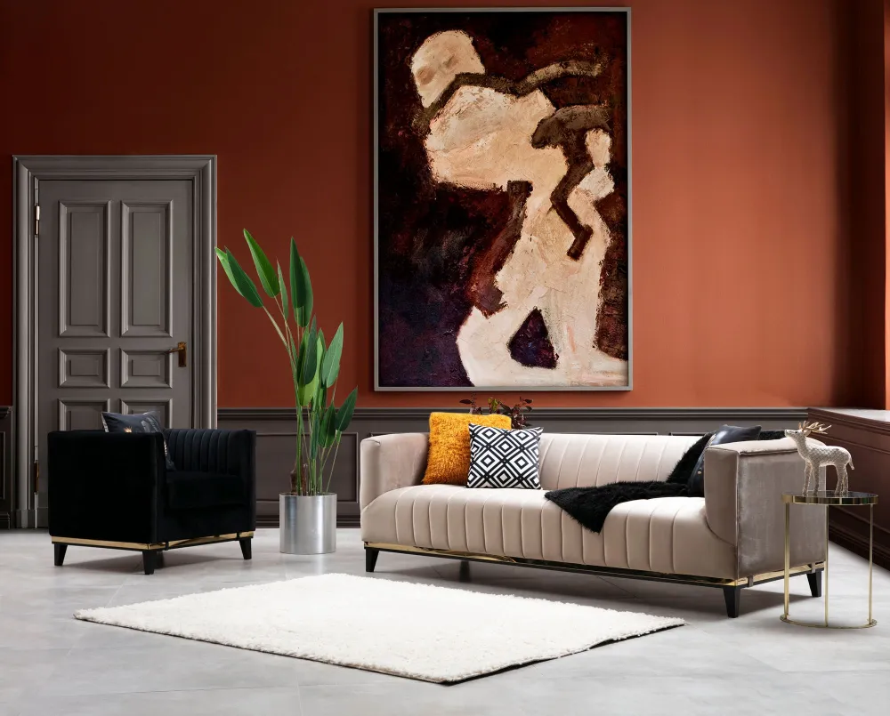 Divano Granitala 3 posti tessuto Beige e Oro