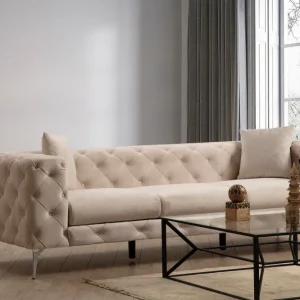 Divano imbottito 3 posti Alykes Velvet Beige