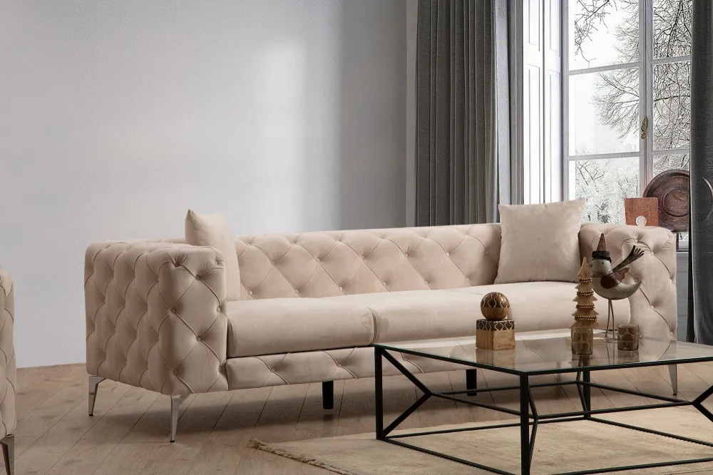Divano imbottito 3 posti Alykes Velvet Beige