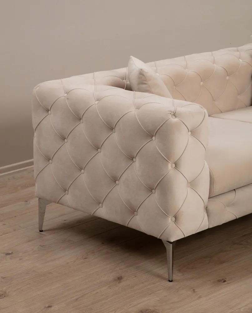 Divano imbottito 3 posti Alykes Velvet Beige