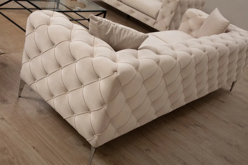 Divano imbottito 3 posti Alykes Velvet Beige
