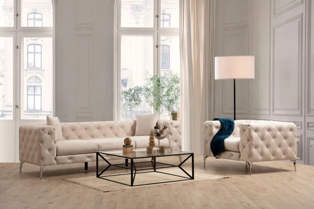 Divano imbottito 3 posti Alykes Velvet Beige