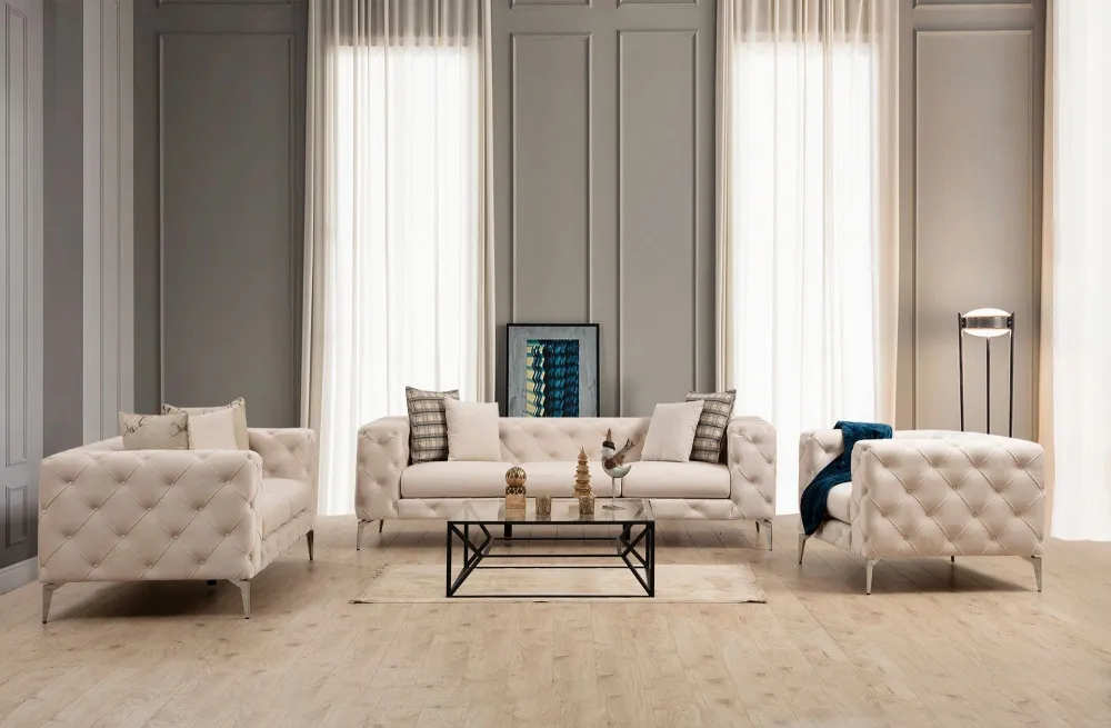 Divano imbottito 3 posti Alykes Velvet Beige
