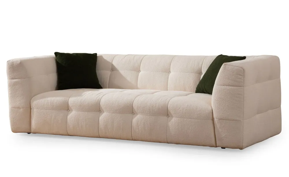 Divano imbottito Simur 3 posti Tessuto bouclette beige