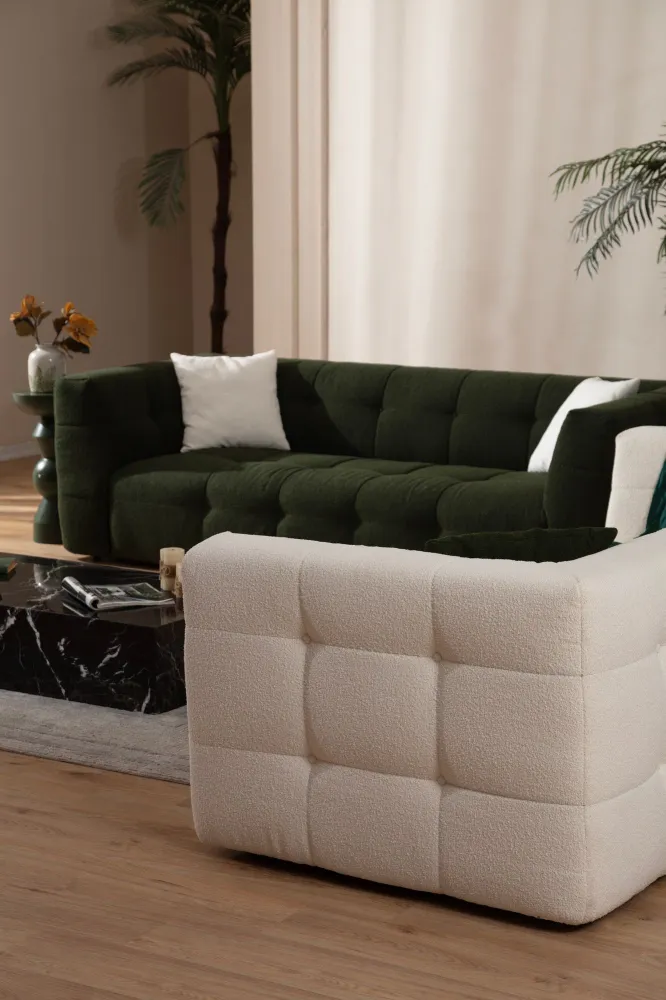 Divano imbottito Simur 3 posti Tessuto bouclette beige