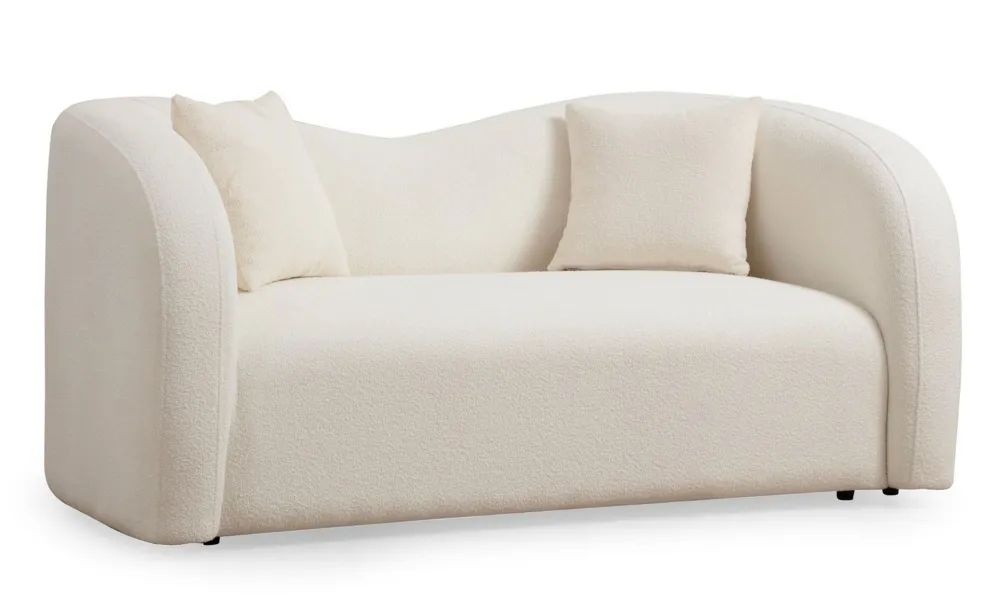 Divano 2 posti con 2 cuscini Sankifa Tessuto bouclettes Bianco crema