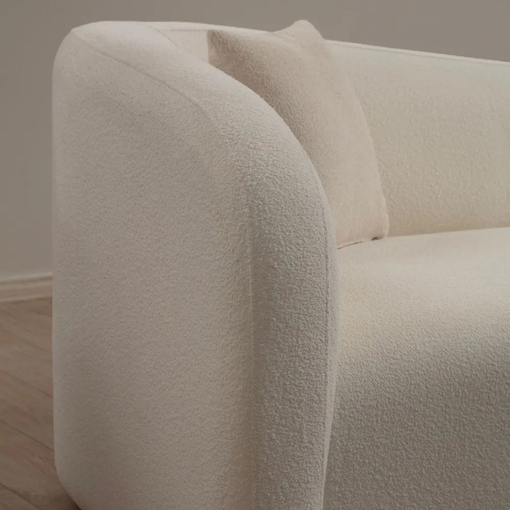 Divano 2 posti con 2 cuscini Sankifa Tessuto bouclettes Bianco crema