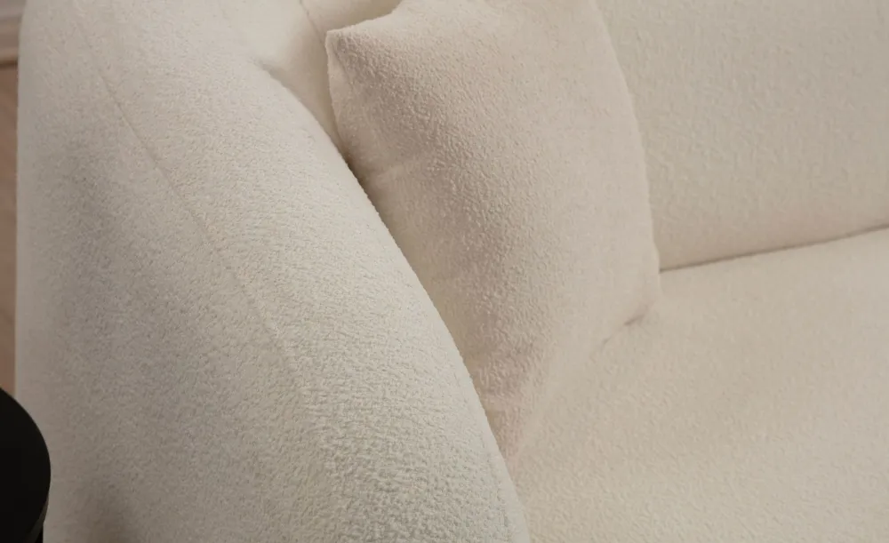 Divano 2 posti con 2 cuscini Sankifa Tessuto bouclettes Bianco crema