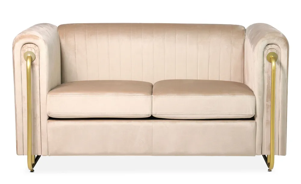 Divano 2 posti Edward art déco con struttura metallo dorato e velluto color tortora chiaro