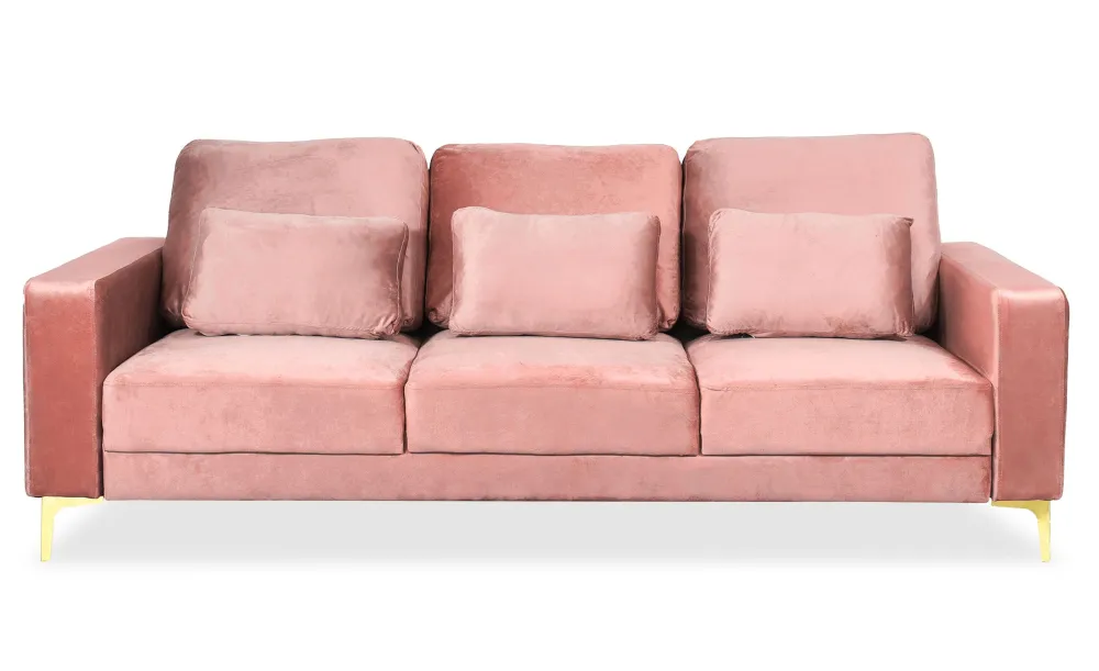 Jeriko Velours Rose Divano contemporaneo 3 posti con gambe dorate