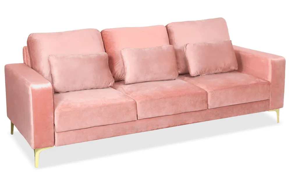 Jeriko Velours Rose Divano contemporaneo 3 posti con gambe dorate