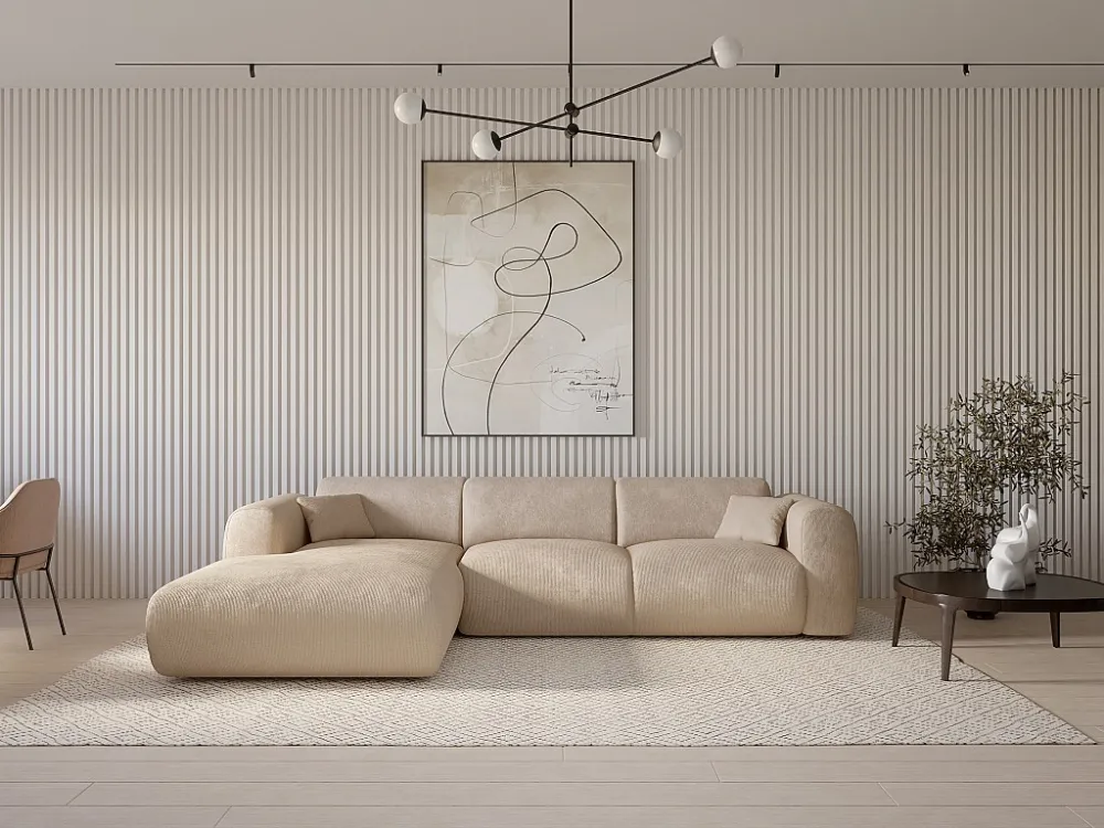 Divano angolo sinistra Tessuto testurizzato Beige stile di design POGNI di Maison Céphy