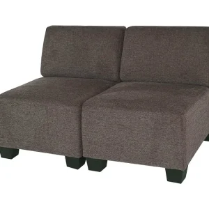 Salotto modulare componibile lounge moderno Lione N71 tessuto divano 2 posti senza braccioli marrone MCW