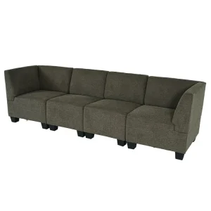 Salotto modulare componibile lounge moderno Lione N71 tessuto divano 4 posti alto marrone MCW