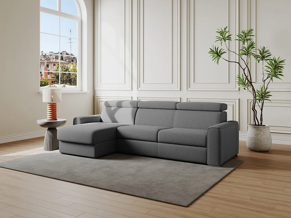 Divano letto angolare ribalta angolo rev. tessuto Grigio Posto letto 160cm sp 14cm VIZIR