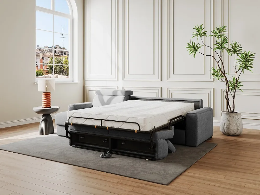 Divano letto angolare ribalta angolo rev. tessuto Grigio Posto letto 160cm sp 14cm VIZIR
