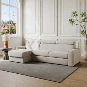 Divano letto angolare ribalta angolo rev. tessuto Beige Posto letto 140cm sp 18cm VIZIR