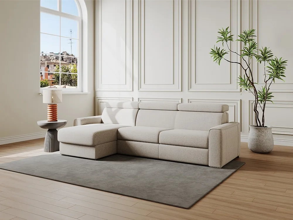 Divano letto angolare ribalta angolo rev. tessuto Beige Posto letto 140cm sp 18cm VIZIR