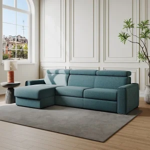 Divano letto angolare ribalta angolo rev. tessuto Blu Posto letto 160cm sp 22cm VIZIR