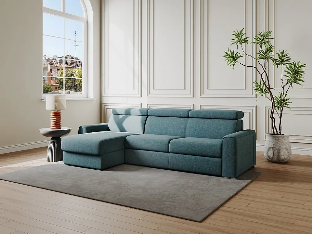 Divano letto angolare ribalta angolo rev. tessuto Blu Posto letto 140cm sp 14cm VIZIR