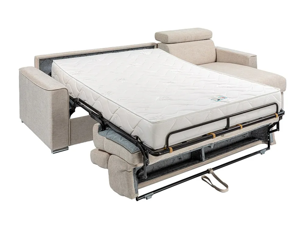Divano letto angolare ribalta angolo reversibile tessuto Beige Doghe 140cm sp 22cm VIZIR