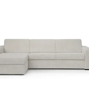 Divano letto angolare ribalta con angolo reversibile Velluto coste Beige - FLAVIEN