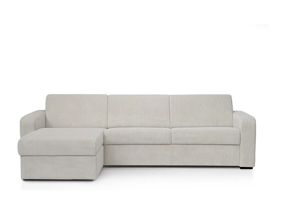 Divano letto angolare ribalta con angolo reversibile Velluto coste Beige - FLAVIEN