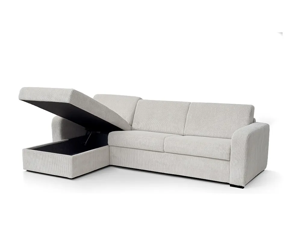 Divano letto angolare ribalta con angolo reversibile Velluto coste Beige - FLAVIEN
