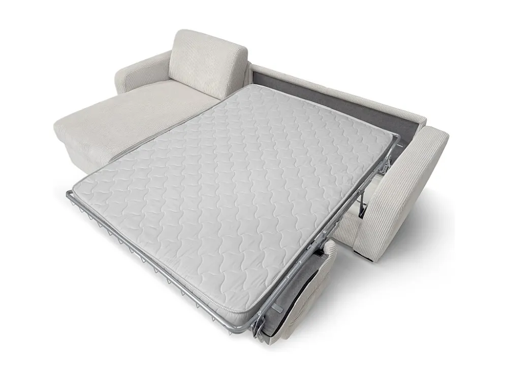 Divano letto angolare ribalta con angolo reversibile Velluto coste Beige - FLAVIEN
