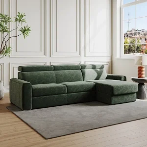 Divano letto angolare ribalta Velluto coste Verde Posto letto 160 cm sp 18 cm VIZIR