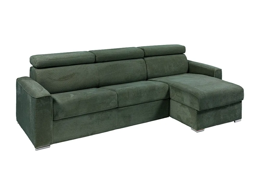Divano letto angolare ribalta Velluto coste Verde Posto letto 160 cm sp 18 cm VIZIR