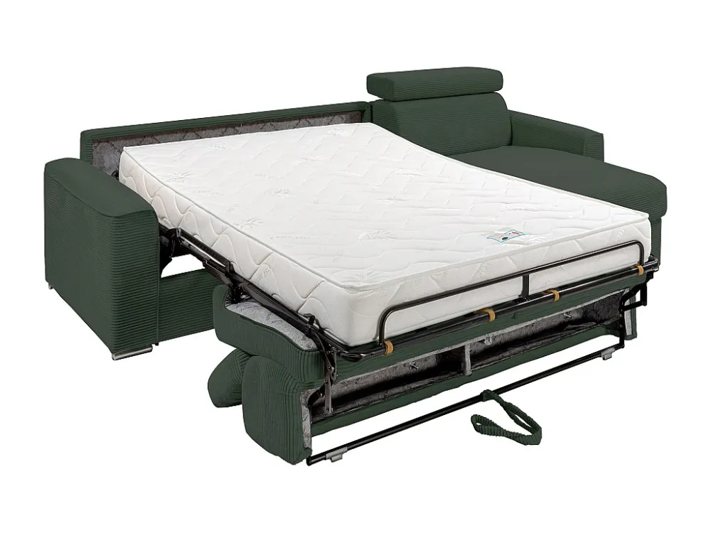 Divano letto angolare ribalta Velluto coste Verde Posto letto 160 cm sp 18 cm VIZIR