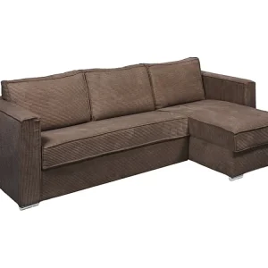 Divano letto angolare ribalta Velluto coste Marrone Posto letto 140 cm sp 14 cm LORETO
