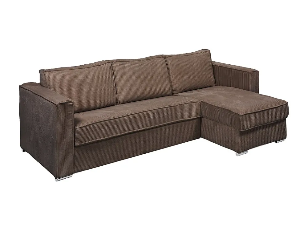 Divano letto angolare ribalta Velluto coste Marrone Posto letto 140 cm sp 14 cm LORETO